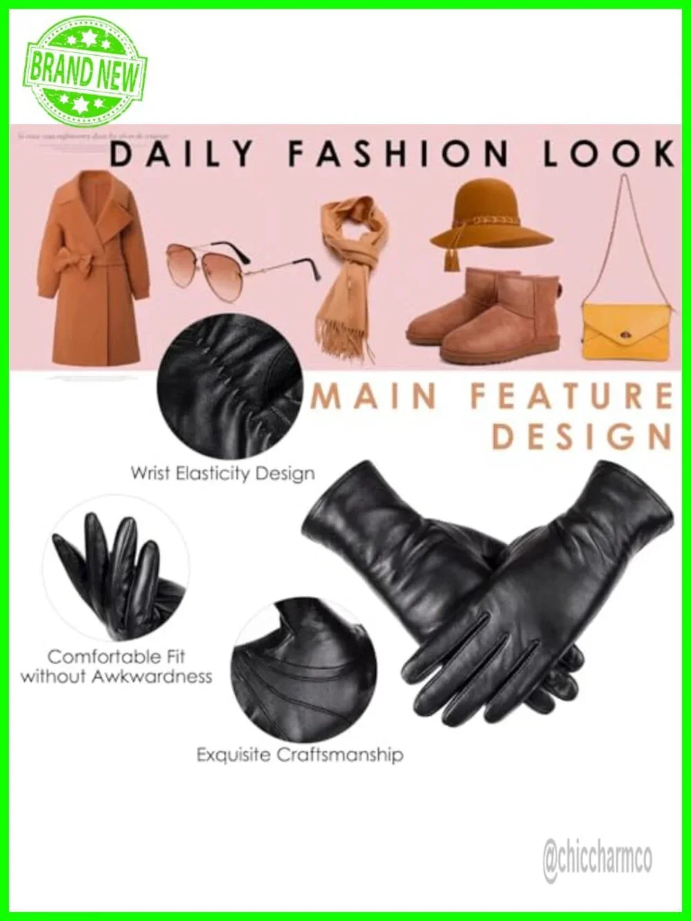 Women's Genuine Sheepskin Leather Gloves with Cashmere Lining and Touchscreen